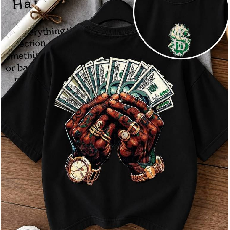 Camiseta Oversized Estilosa Cifrão Confortável Caimento no Ombro Camisa Streetwear 100% Algodão