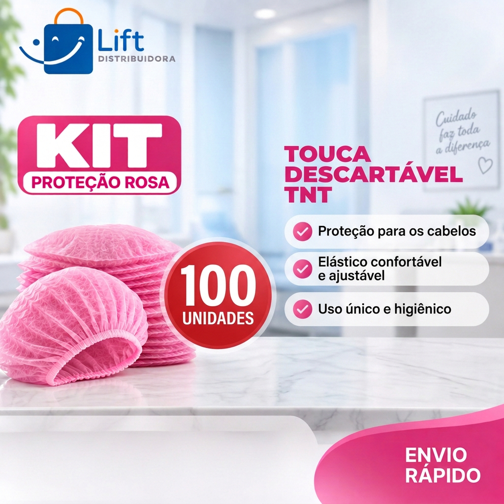 Kit Proteção Rosa 100 Toucas TNT 100 Luvas Viniflex 50 Máscaras Tripla 10 Aventais Descartáveis — imagem 2 de 2