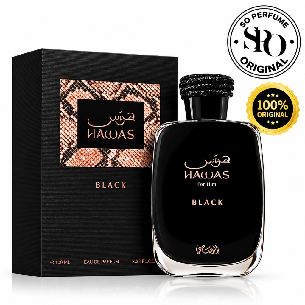 Perfume Masculino Hawas Black 100ml - Eau de Parfum Aromático Amadeirado com Longa Duração