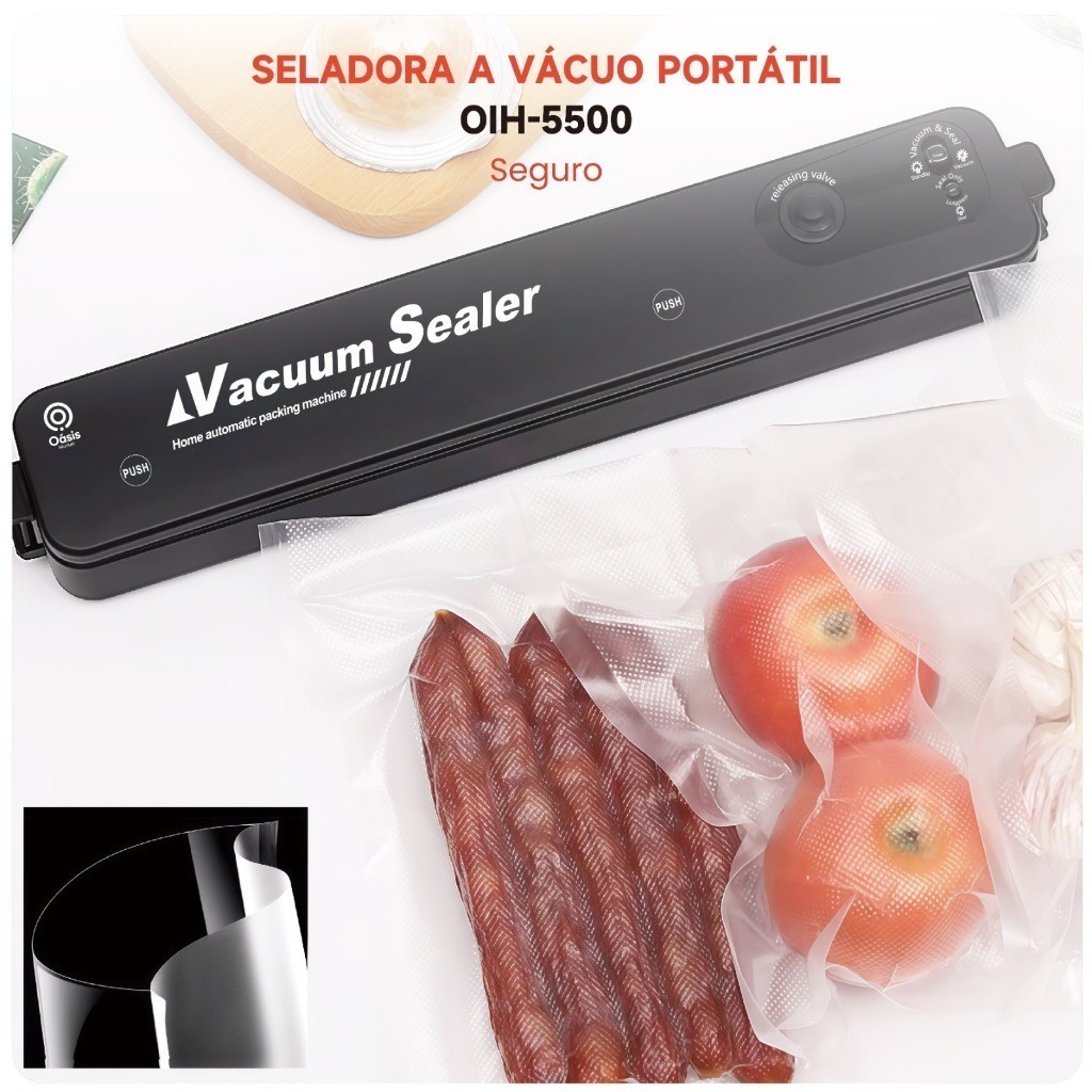 Seladora de Alimentos a Vácuo Oásis OIH-5500 90W Bivolt com 10 Sacos e Selagem até 282mm Portátil