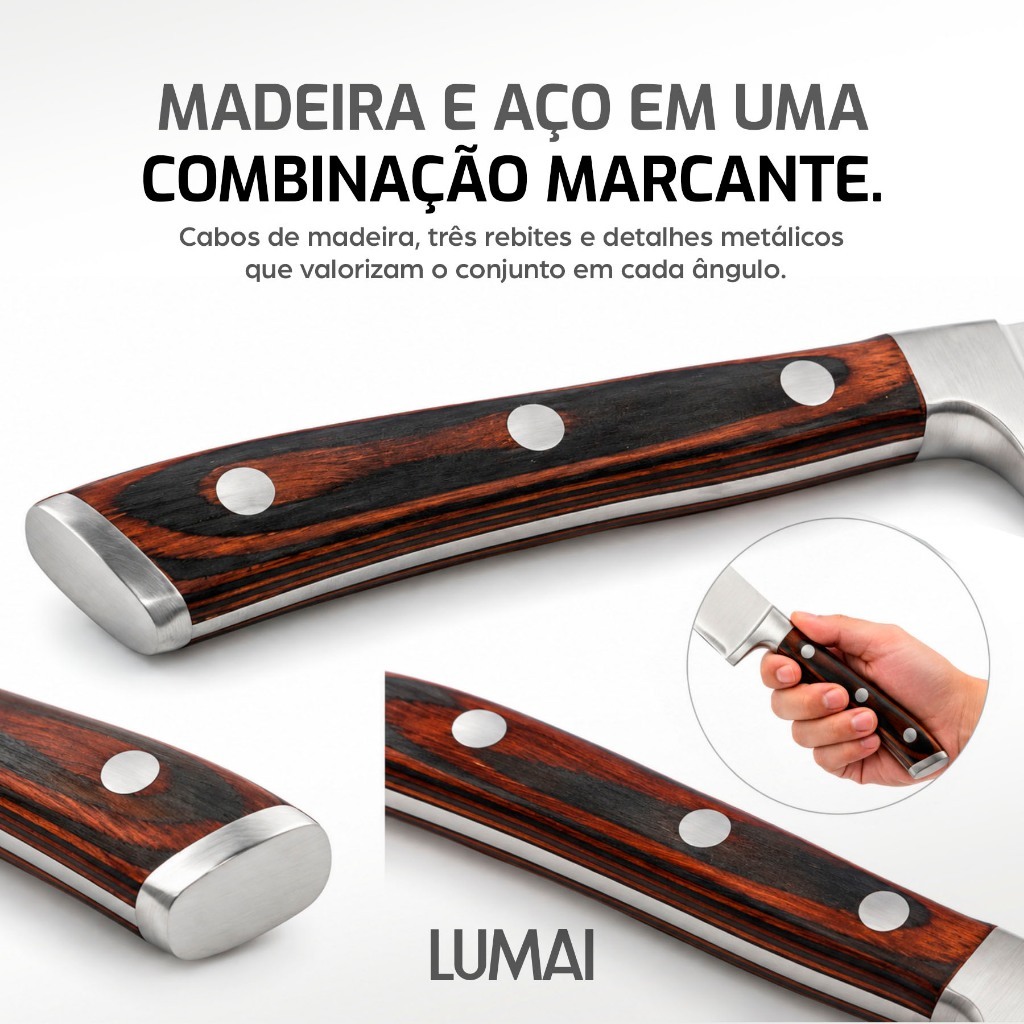 LUMAI Jogo de Facas Atenas 5 Peças Aço Inox Cabo Madeira Edição Limitada Premium para Cozinha — imagem 2 de 2