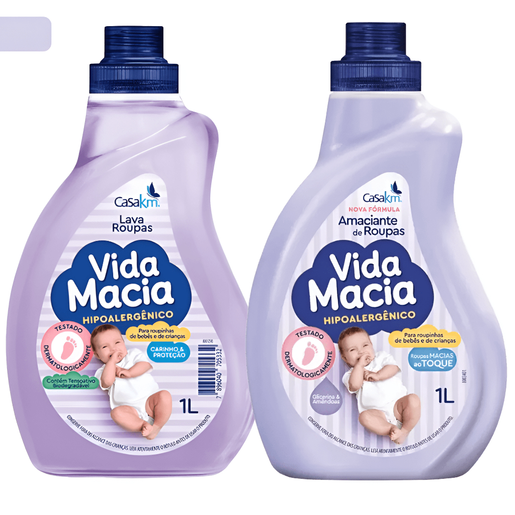 Kit Sabão e Amaciante Glicerina e Amêndoas Vida Macia 1L Cada