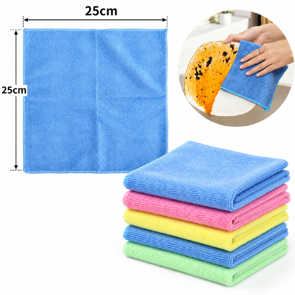 Kit 10 Panos de Microfibra 25x25cm Alta Absorção Limpeza Multiuso