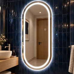 Espelho Lopazzi Oval 90x50cm Polido 3 Cores de Led Bi Volt (Quente, Neutro e Frio) Para Lavabo, Camarim, Vestiário