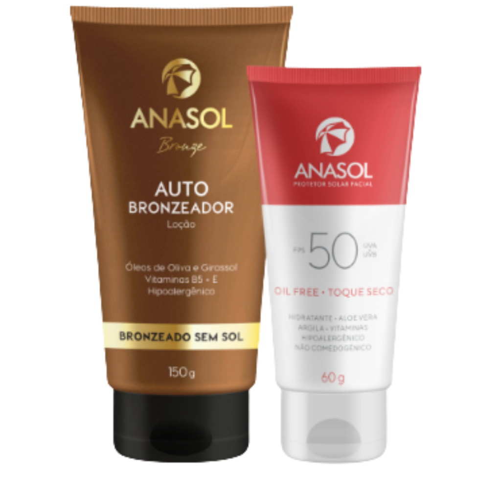 Imagem Kit Bronze Efeito Verão Anasol Autobronzeador Loção 150g + Protetor Solar Facial FPS 50 Toque Seco 60g