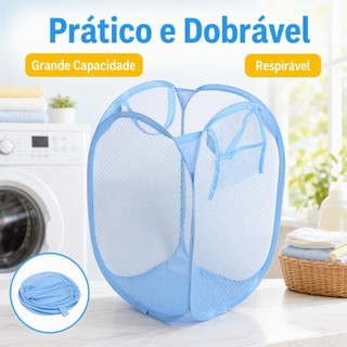 Cesto de Roupa Preto Azul Rosa - Dobrável e Pratico 40x40x70cm