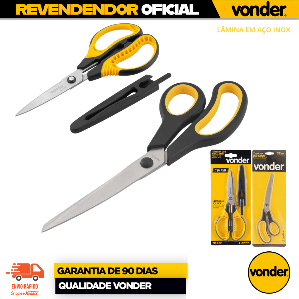 Kit 2 Tesouras Uso Em Geral De Aço Inox 250mm e 145mm Multiuso Vonder ENVIO IMEDIATO