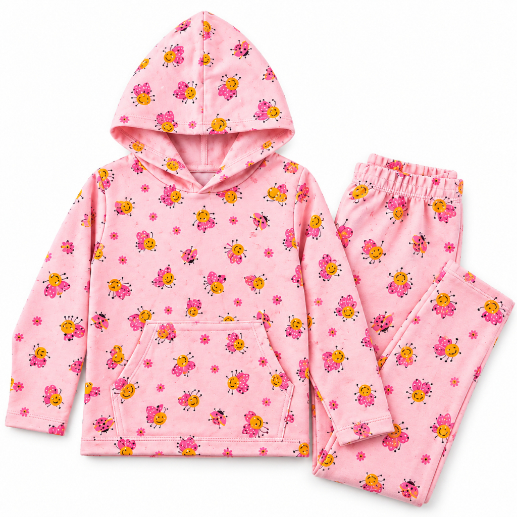 Conjunto Moletom Infantil Menina Com Bolso e Capuz 100% Algodão