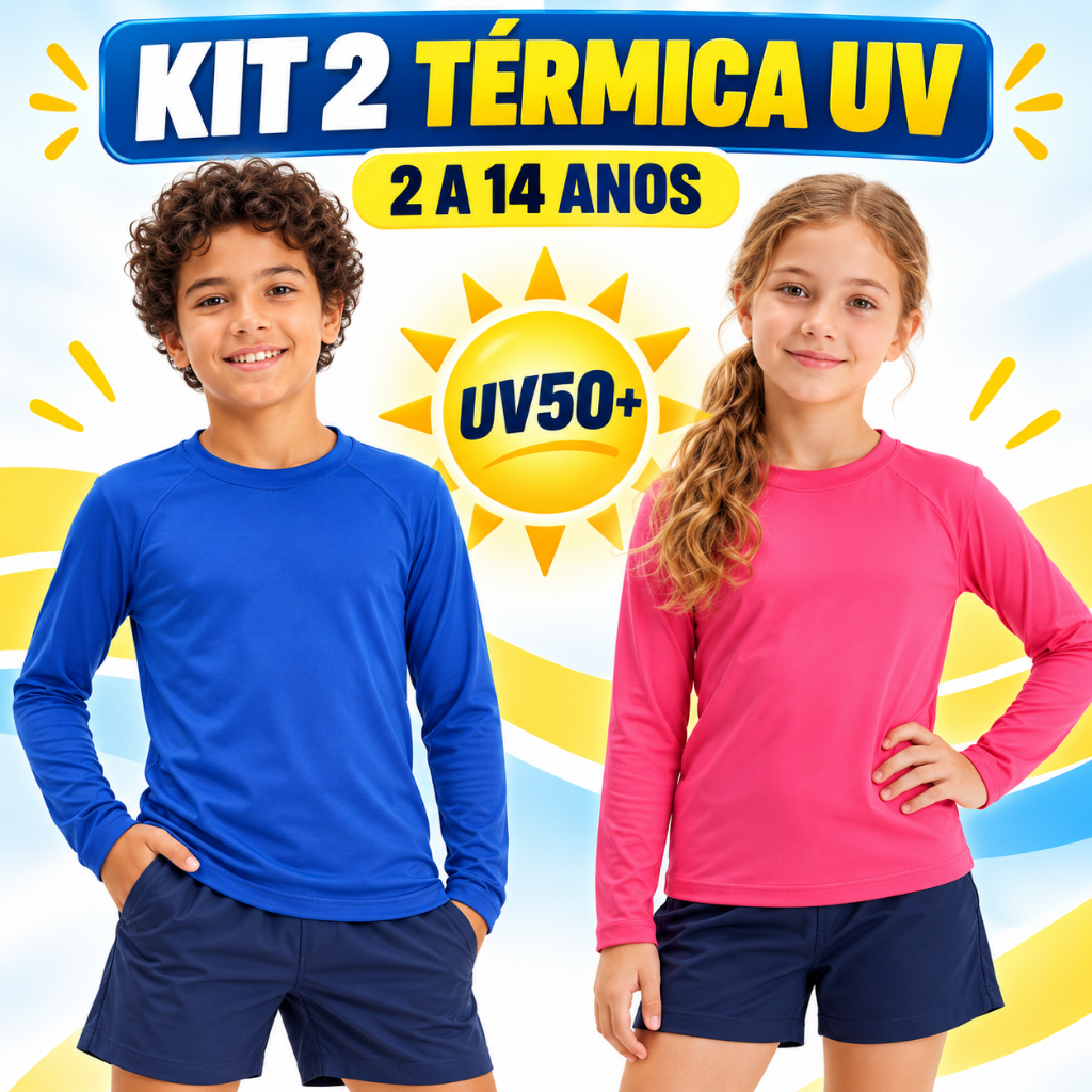 Kit 2 Camisa Térmica Uv Infantil e Juvenil 2 a 14 anos Proteção Solar Uv50+ Unissex