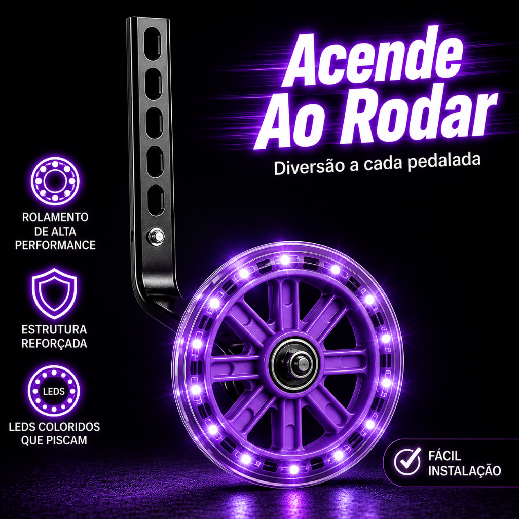 RODINHA BICICLETA REGULAVEL 14 A 20 REFORÇADA COM ROLAMENTO E LUZ LED RGB PISCA — imagem 2 de 2