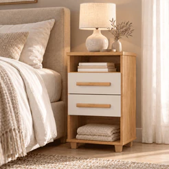 Mesa Cabeceira 2 Gavetas com Nicho 45CM Puxador MDP Mesinha Canto Para Quarto Cama