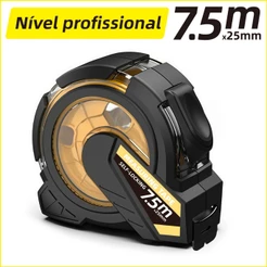 Trena de aço retrátil 7,5m trava auto‑lock, anti‑queda, medição precisa para uso profissional de obra