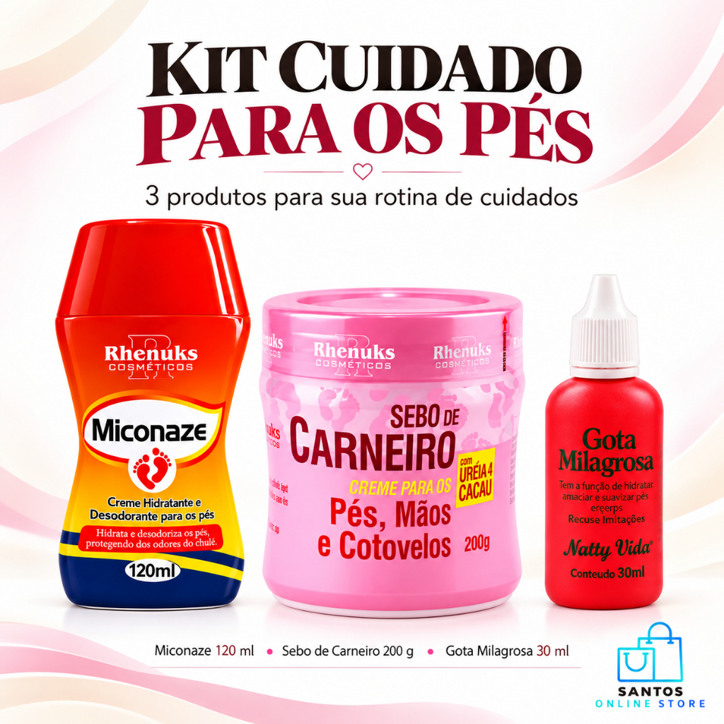Kit ANTI RACHADURAS! Gota Milagrosa + Sebo de Carneiro + Creme Miconaze - Perfeito para os Pés