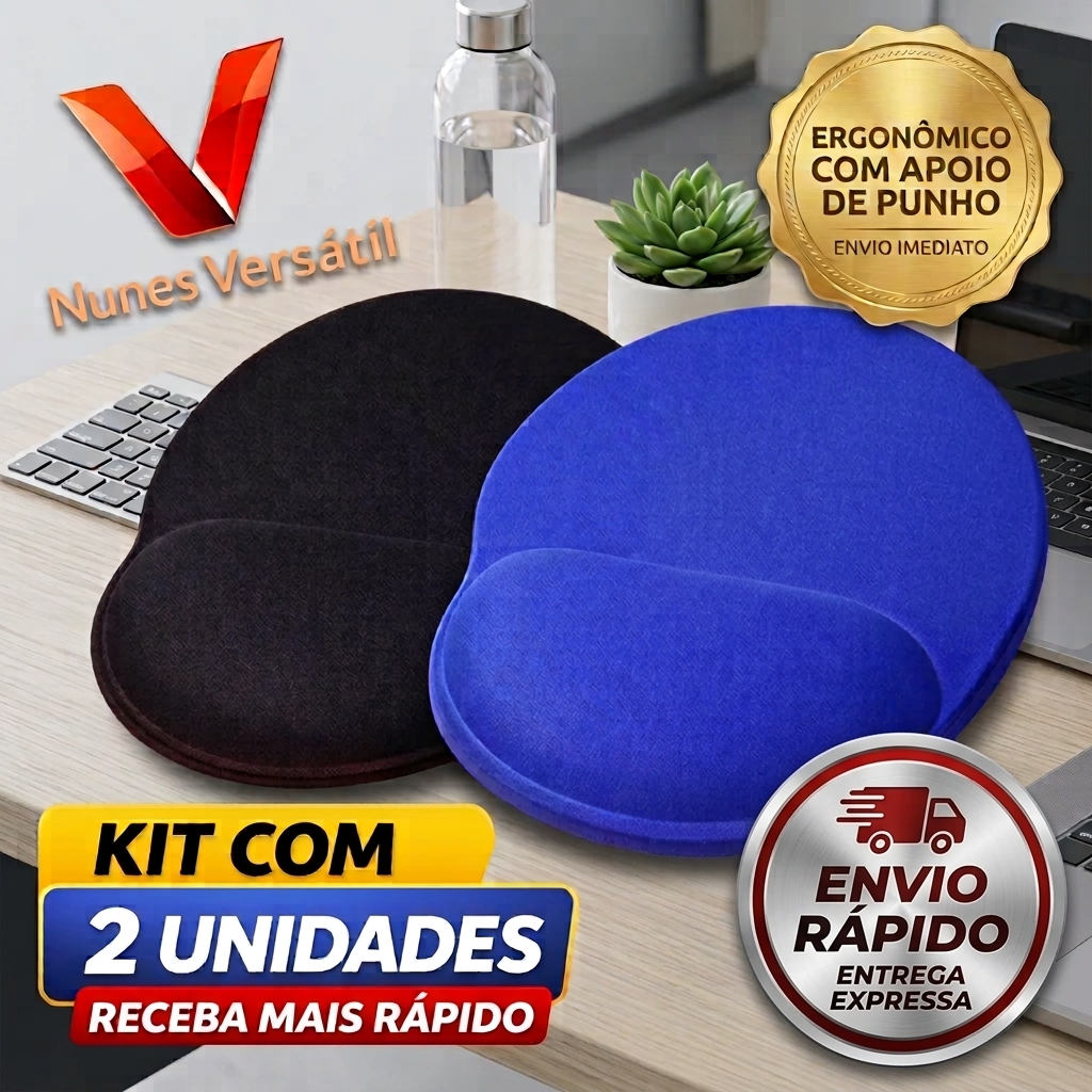 Kit 2x Mousepad Ergonômico Com Apoio De Punho Pulso Gel Espuma Gamer Escritório Confortável