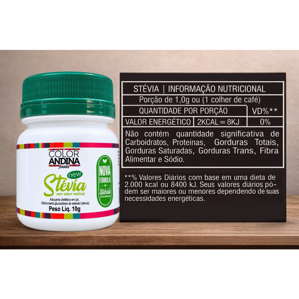 Adoçante Stévia 10g | Color Andina | 100% Natural | 3 Potes - SEM SABOR RESIDUAL AMARGO — imagem 2 de 2