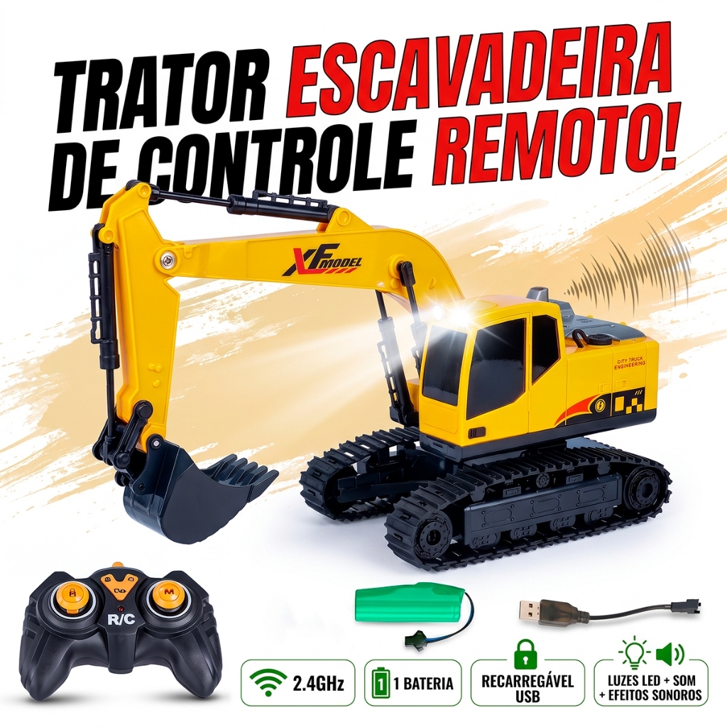 Escavadeira Controle Remoto Com Fumaça Sonoro 7 Canais 360° Infantil Menino · foto 2