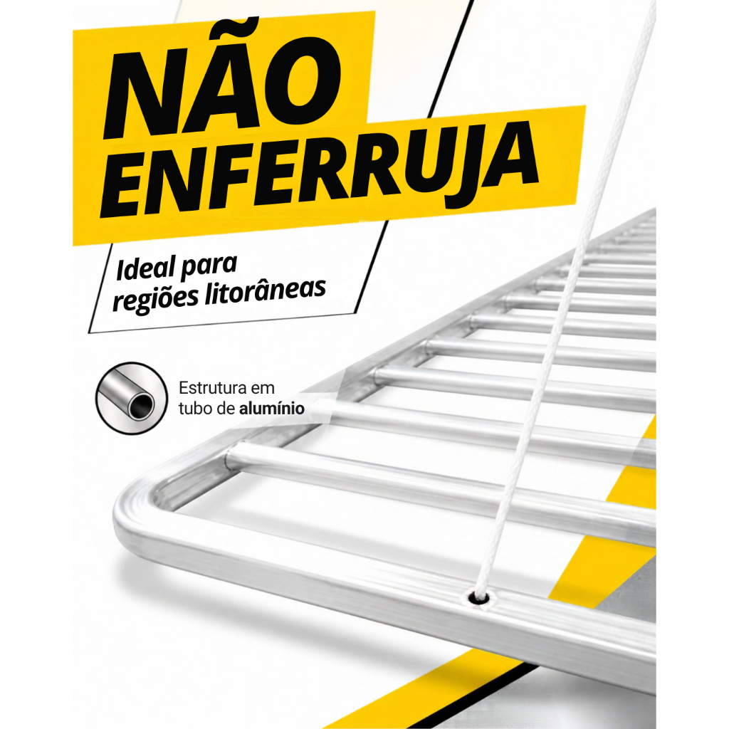 Varal De Teto Alumínio 1,20m Resistente Cor Cinza - Mor — imagem 2 de 2