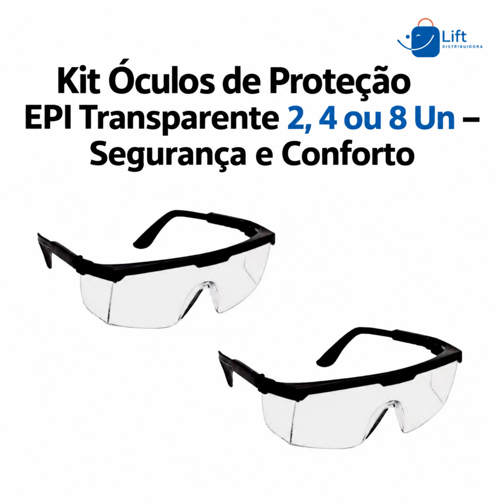 Kit Óculos de Proteção EPI Transparente 2, 4 ou 8 Un – Segurança e Conforto