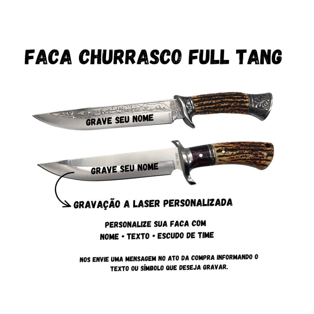 Faca Churrasco Aço Inox Caça e Pesca Cabo Artesanal Resinado - 1934
