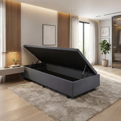 Base Box Baú Solteirinho 78x188x42cm Suede Cinza