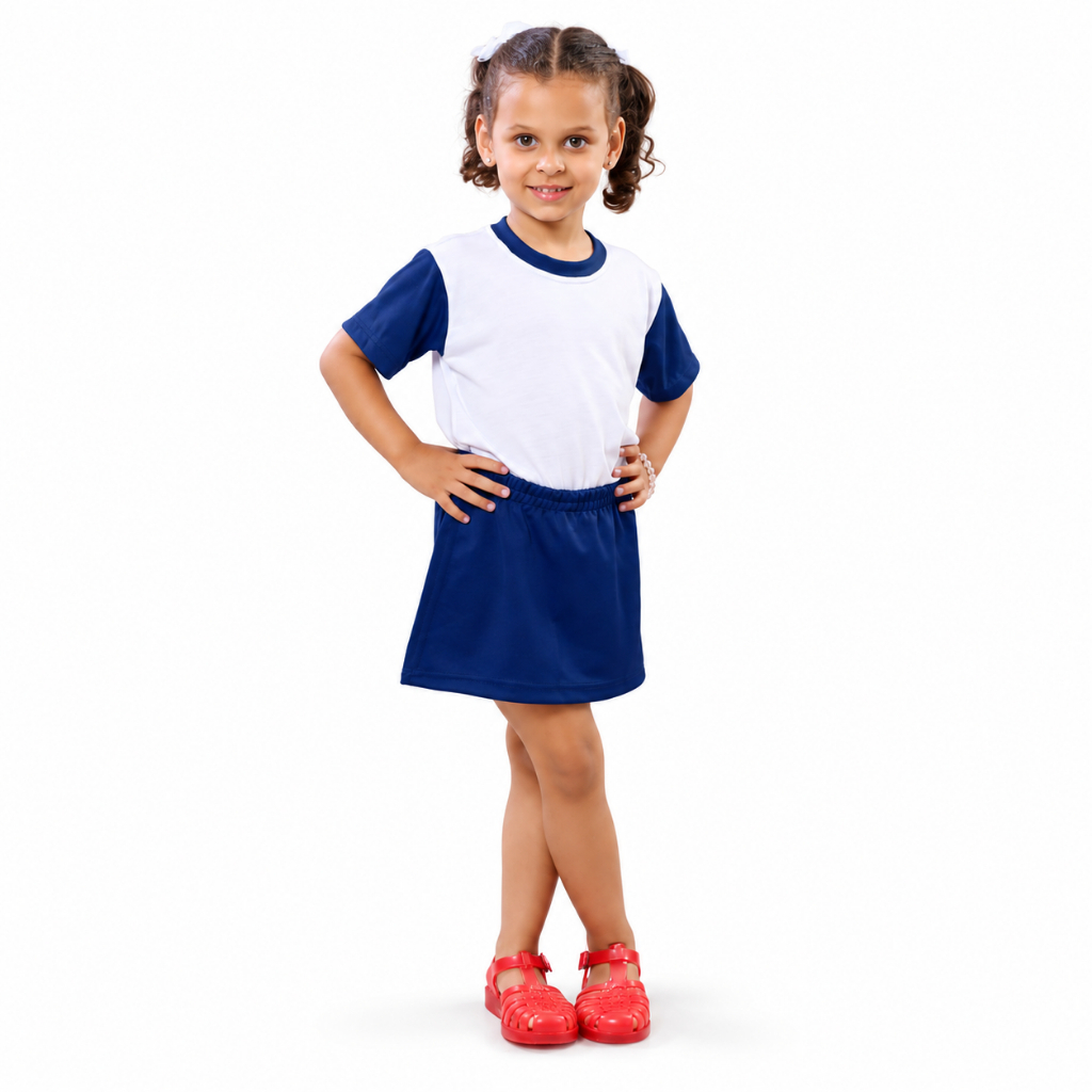 Shorts saia menina uniforme escolar helanca infantil e juvenil
