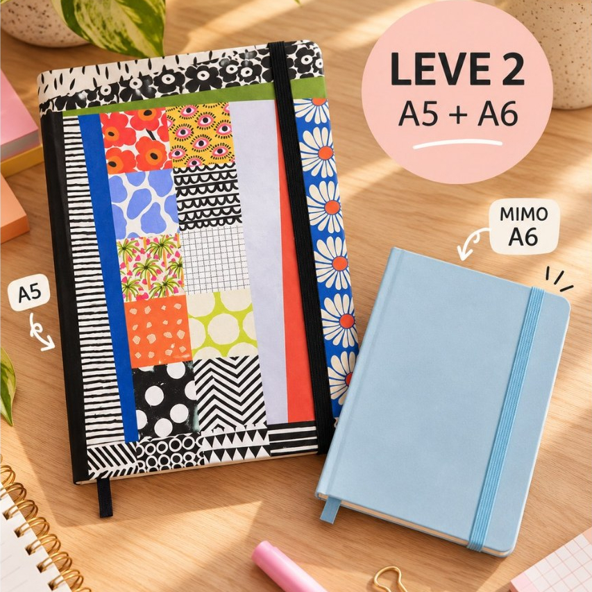 Caderno A5 Artesanal + Caderno A6 Incluso | Capa Dura | 120 Páginas