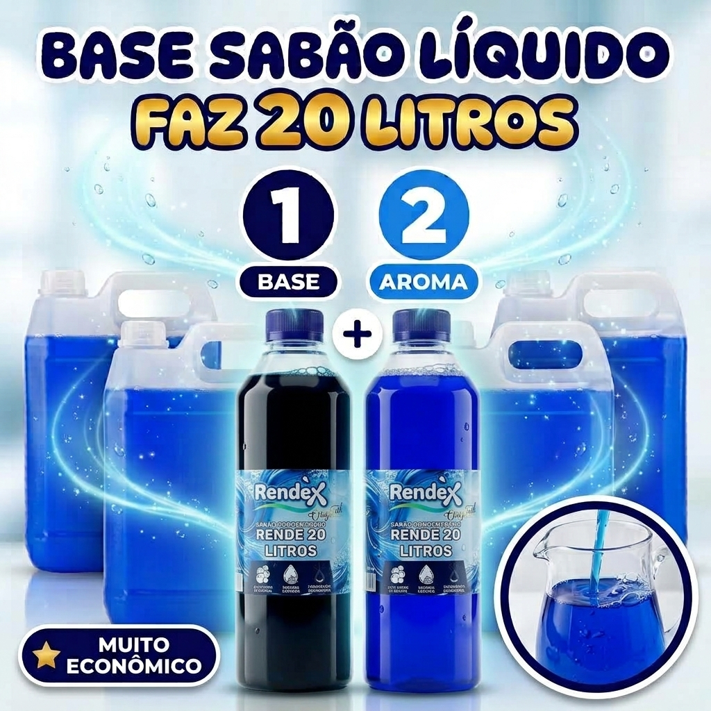 Base Sabão Líquido Faz 20 Litros – Kit Blend Concentrado 2 Frascos – Lava Roupas Fácil de Fazer Rende Muito