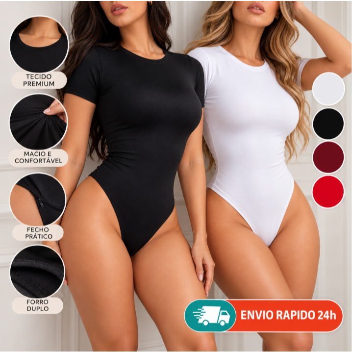 Kit Com 2 Body Feminino Manga Curta Suplex Forro Duplo Sem Transparencia Gola Redonda -ENVIO IMEDIATO