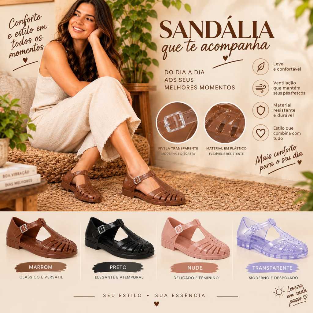 Sandália Feminina Retrô Adulto, estilosa, tendência, Moderna, Confortável.