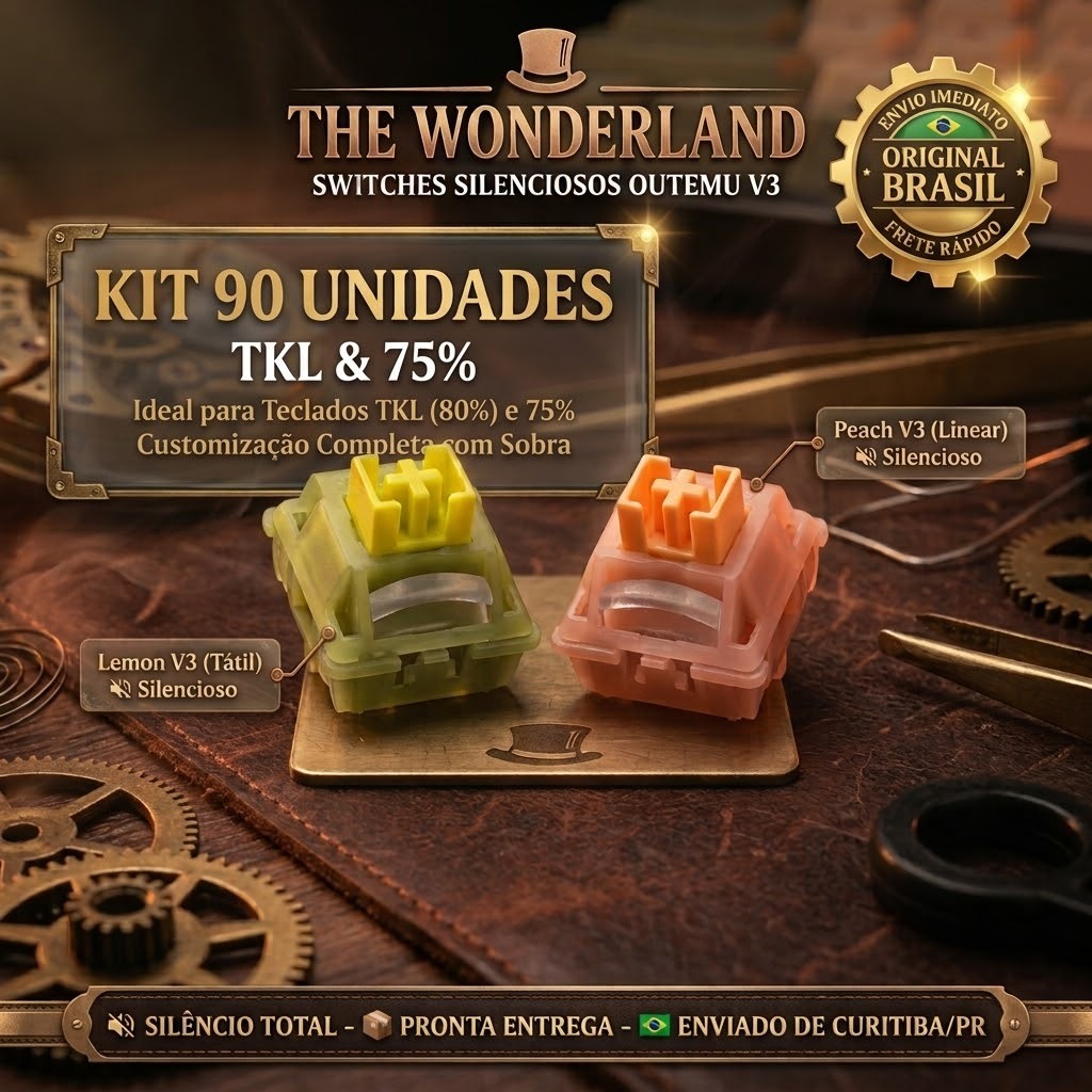 Kit 90 Switch Outemu Silent Peach V3 Linear / Lemon V3 Tátil 5 Pinos p/ Teclado TKL 75% Mecânico Hotswap Lube RGB