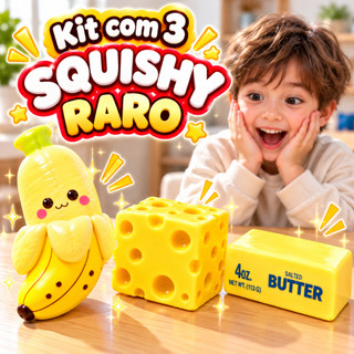 Kit 3 Squishy Super Raro Banana Queijo Manteiga Butter Brinquedo Macio Antiestresse Tamanho Grande Viral Tiktok