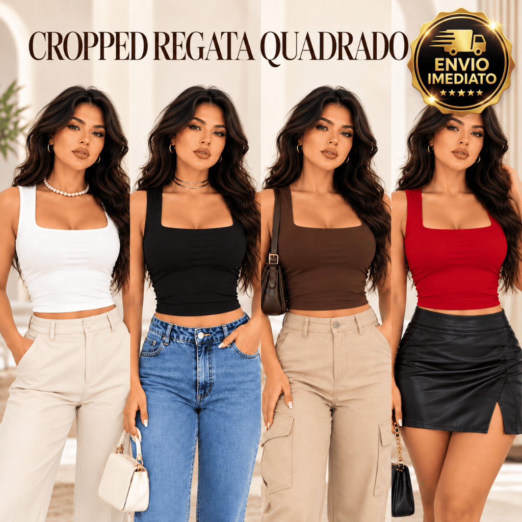 Kit 3 Cropped Regata Feminino Suplex Decote Quadrado Tamanho Único 36 ao 42 Blusinha Justa Básica Casual