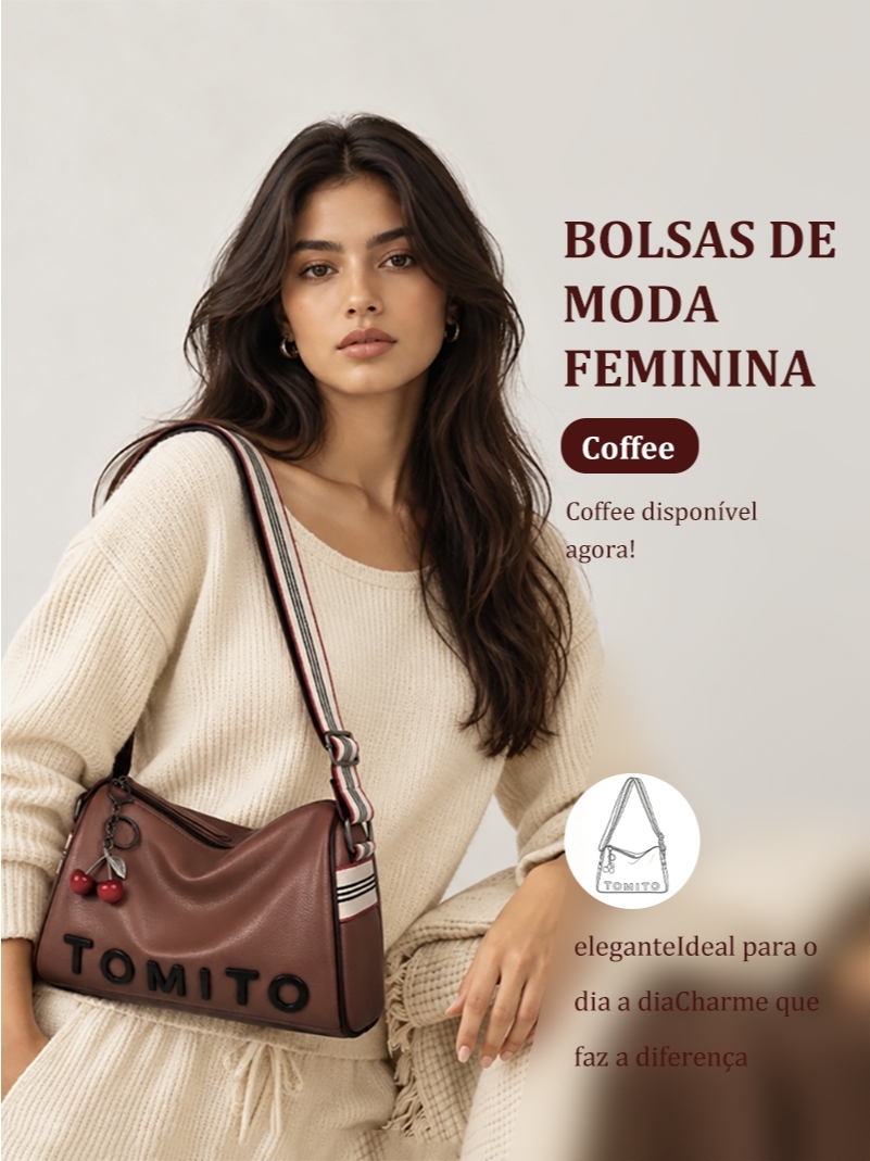 TOMI MITO Bolsa Feminina Pequena Casual de Ombro com Alça Larga Zíper e Espaço Interno Prático TM9243