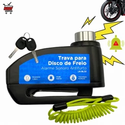 Trava de Disco com Alarme 110dB Luatek LK-BL32 Antifurto para Moto e Scooter com Cabo de Aviso