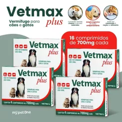 Kit 4 Vetmax Plus 700mg Vermífugo Vetnil - 4 Comprimidos