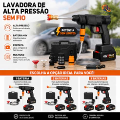 Lavadora de Alta Pressão Bivolt Portátil Profissional Sem Fio Recarregável Original