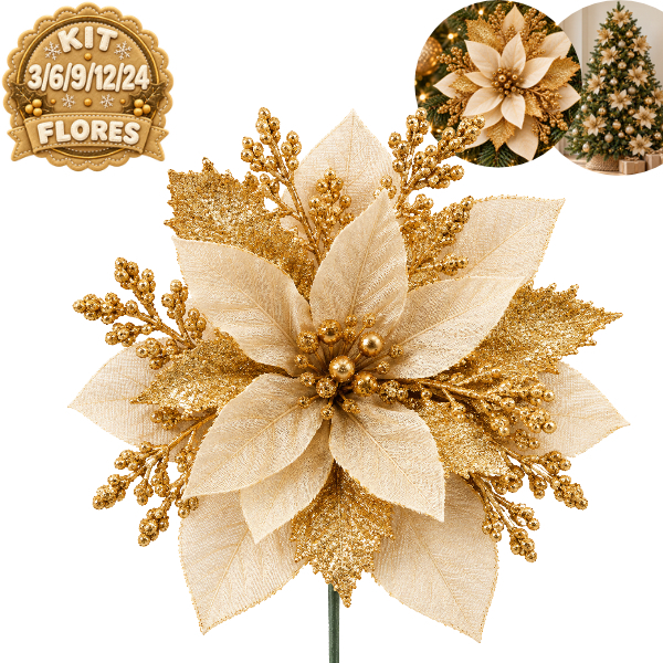 Flores De Natal Arvore Artificial Decoração Enfeites Para Arvore de Natal Brilhante Luxo