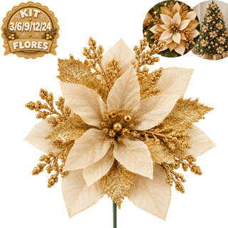 Flores De Natal Arvore Artificial Decoração Enfeites Para Arvore de Natal Brilhante Luxo