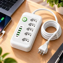 Filtro de Linha 5 Tomadas + 4 USB + 2 USB-C Cabo 2,0m Bivolt 127V/220V - Extensão Proteção