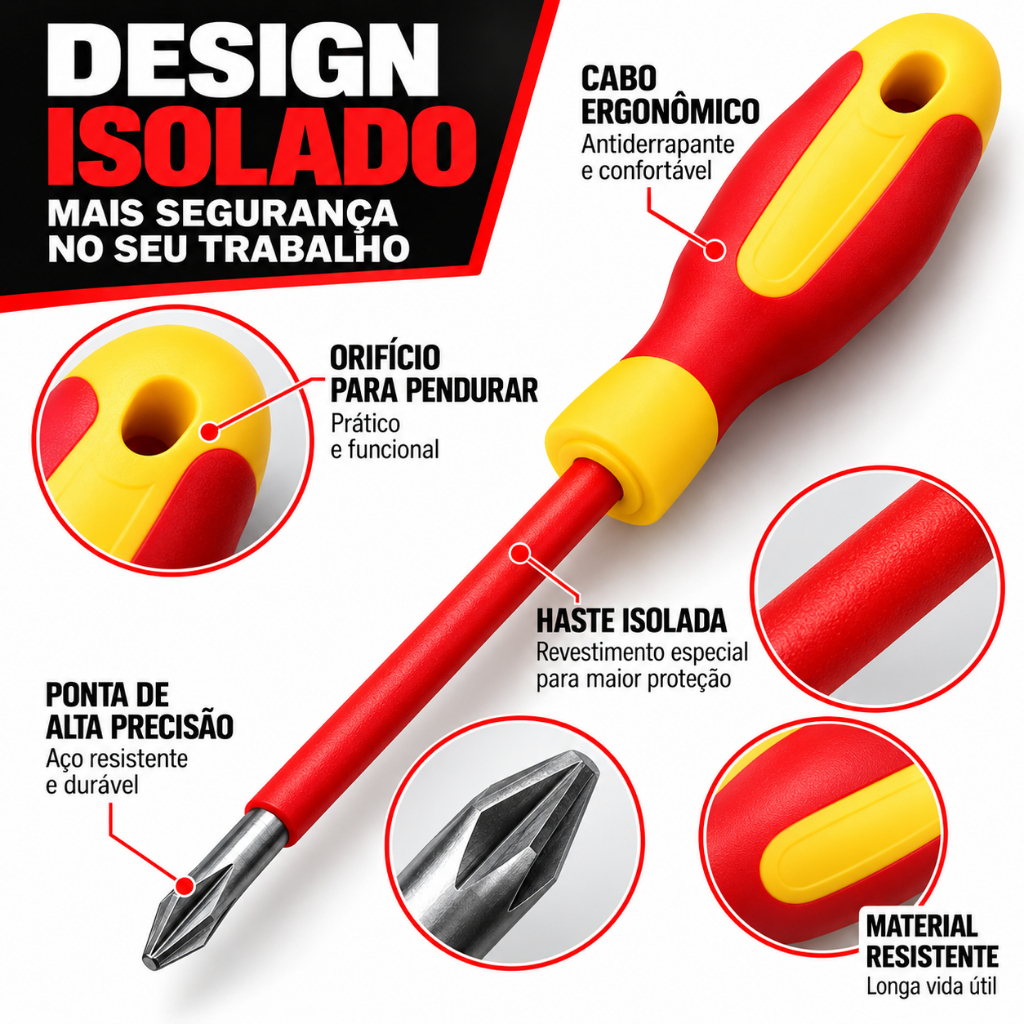 Kit 8 Peças Chaves de Fenda Isoladas Profissional | Conjunto Ferramenta Elétrica com Estojo — imagem 2 de 2