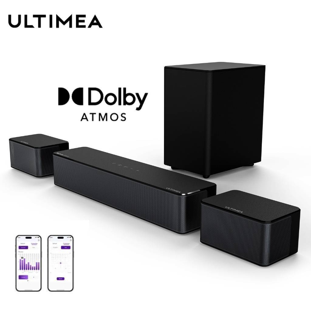 Soundbar ULTIMEA Poseidon D60 5.1 Canais Dolby Atmos 410W, Subwoofer Sem Fio, Som Surround 3D, Sistema de Home Theater
