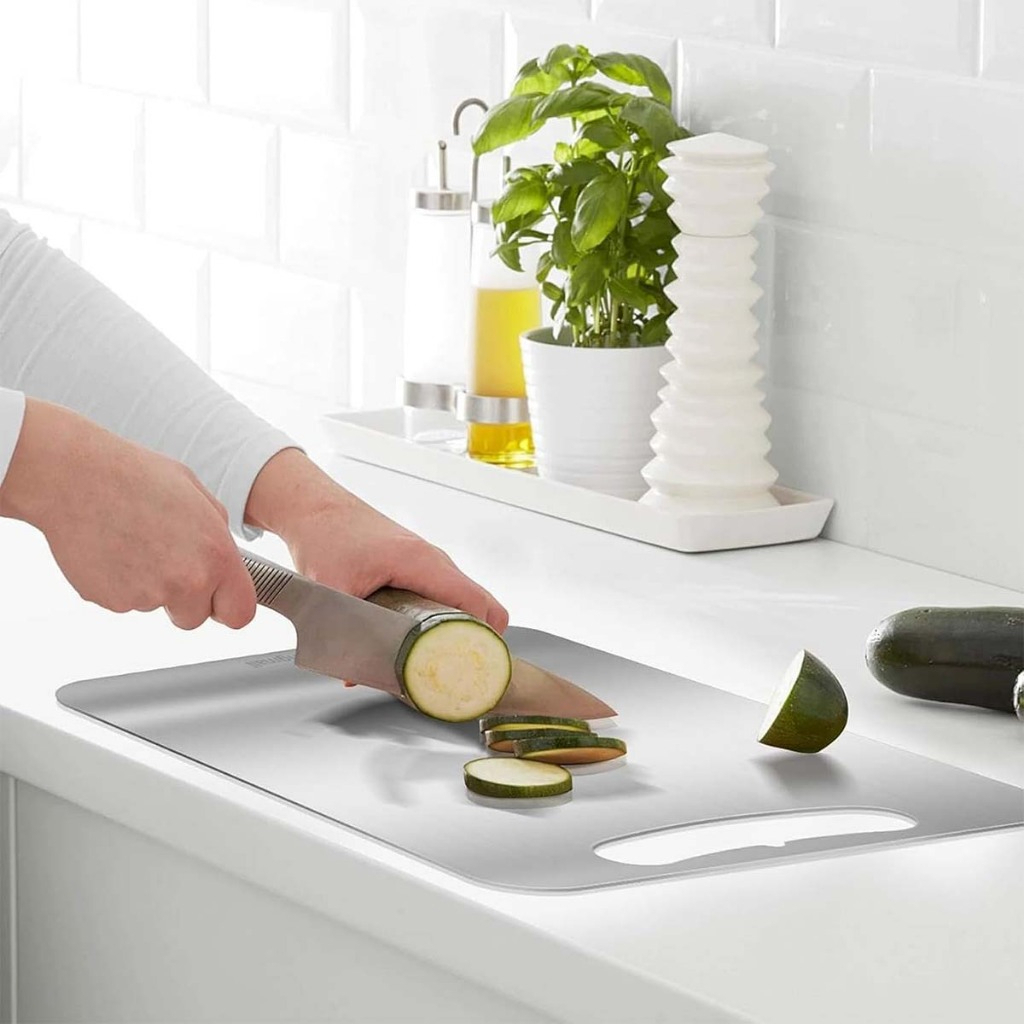 Tábua de Corte Inox 45x30cm Retangular com Alça Vazada 1,5mm para Cozinha Carnes Frutas e Legumes — imagem 2 de 2