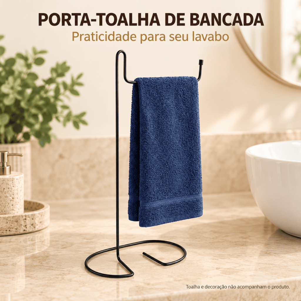 Porta Toalha de Rosto para Lavabo Pia Bancada Suporte Organizador Toalheiro Preto