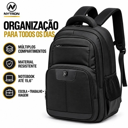 Mochila Masculina Reforçada Preta Executiva Nytron Para Faculdade Viagem Trabalho Espaçosa Resistente