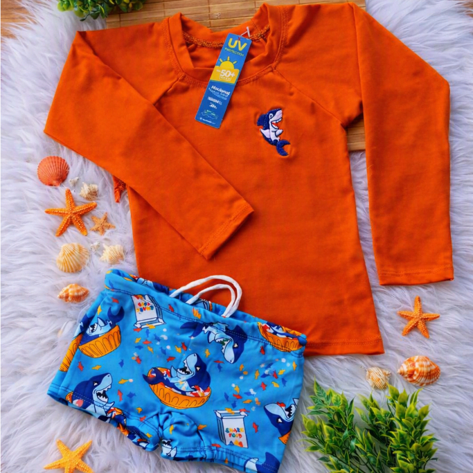 conjunto de praia Sunga infantil menino mais Blusa Proteção térmica Solar Uv50+