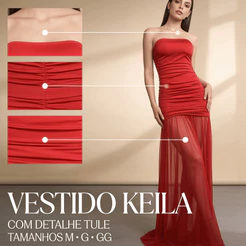 Vestido Longo Tule Feminino Tomara que Caia Drapeado Elegante Festa