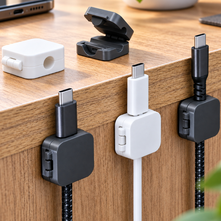 Kit 4 ou 6 Fixador Organizador de Fios e Cabos Adesivo Dupla Face com Trava Sem Furos para Casa Mesa Escritório