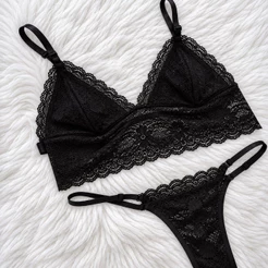 Conjunto Lingerie Feminina Renda Sem Bojo Cropped Com Top E Calcinha Em Renda Delicada E Elegante