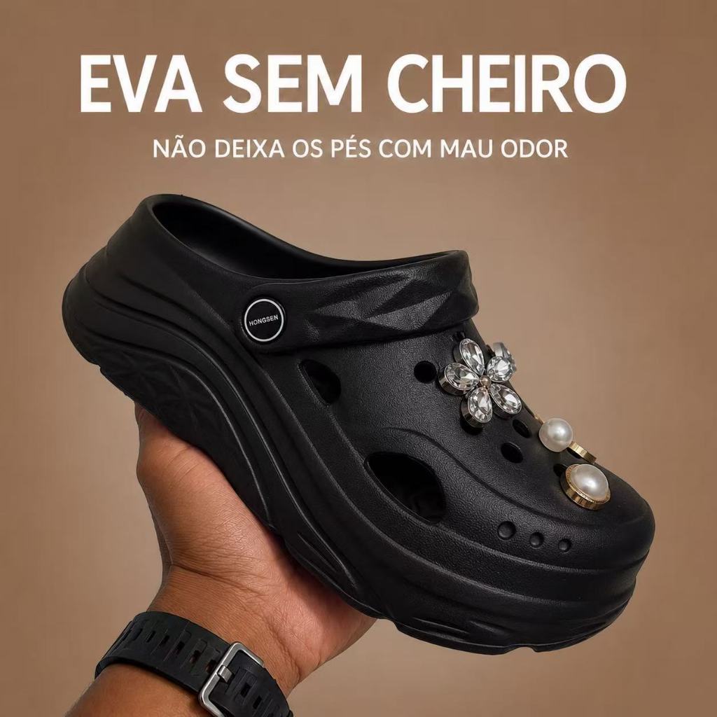 Sandália Babuche Feminina em EVA Plataforma Leve e Confortável com 10 Acessórios para Personalização Estilo e Funcionali