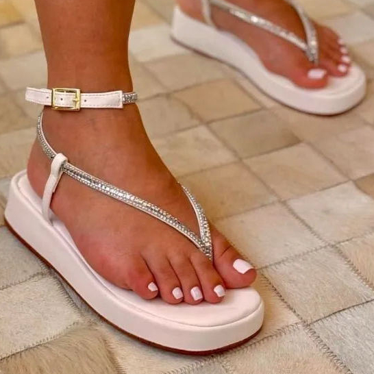 Sandália Feminina Flatform Alana Strass Israel Fivela